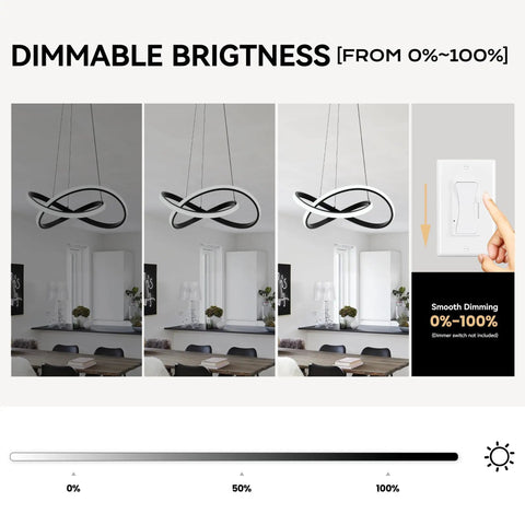 Cool Modern Irregular Ring LED Pendant Light Fixture dimmable brightness demonstration in dining room setting