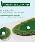 Close-up of Floating Pool Golf Green Chipping and Putting Mat, simulates real turf with nylon grass and thick edge.