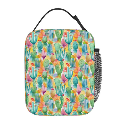 Desert Cactus Flower Insulated Lunch Bag Tote Portable Lunch Box That Keeps Food Fresh For Hours Foldable Lightweight Reusable