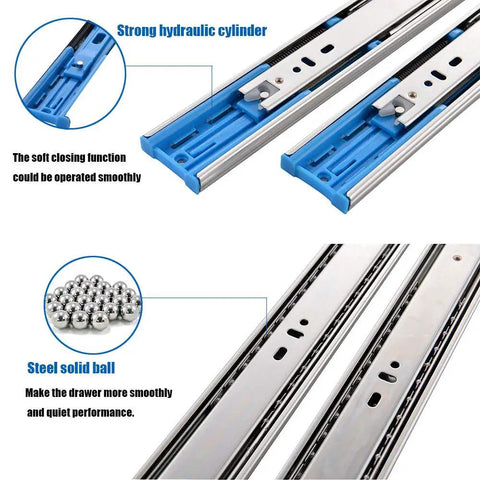 Five Pairs 16 Inch Soft Close Drawer Slides Heavy Duty With Full Extension Three Section Ball Bearing Rails For Side Mount Cabinets