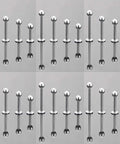 Dope 24 Piece Labret Barbell Set For Lip Helix Tragus And Cartilage Piercings In Surgical Steel Hypoallergenic 20G Includes 6Mm 8Mm 10Mm And 12Mm Sizes With Velvet Gift Bag Great Gift For Women And Men. 24-piece 316L steel labret barbells in four sizes on gray background