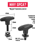 Quick Swap Hardtop Thumbscrews M8 X 25mm Bolts For Ford Bronco And Jeep Wrangler showing dimensions and design details.