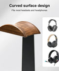 Curved surface of Walnut Wood Headset Stand With Built In Controller Holder And Storage Base For Your Desk, fits most headsets.