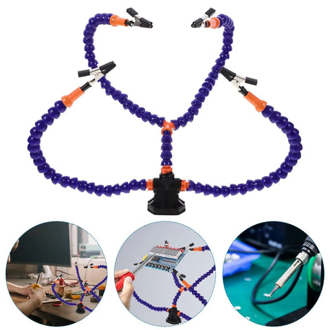 Flexible Handy Third Hand Soldering Station With Blue Vise Clamp And Adjustable Welding Table Stand For PCB Repair And Electronics Soldering A Sturdy Helping Hands Tool For Workshop Projects