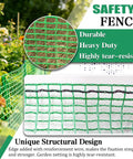 Temporary Garden Fence 4x100 Feet With 50 Zip Ties Heavy Duty Plastic Snow Fence Yard Barrier mesh close-up, green, installed