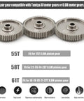 55T and 58T 0.6 Mod high speed spur gear for TT01 series RC cars replacement parts shown in aluminum CNC set