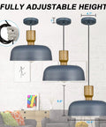 Hammered Metal Shade Pendant Lights Two Pack For Kitchen Island Modern Ceiling Hanging Fixtures With Faux Wood Iron Top Adjustable Height
