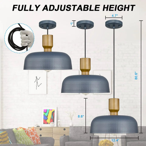 Hammered Metal Shade Pendant Lights Two Pack For Kitchen Island Modern Ceiling Hanging Fixtures With Faux Wood Iron Top Adjustable Height
