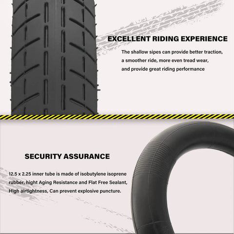 12.5 By 2.25 Inch Tire And Inner Tube Set For Dirt Bikes And Electric Scooters, black rubber tire and inner tube close-up