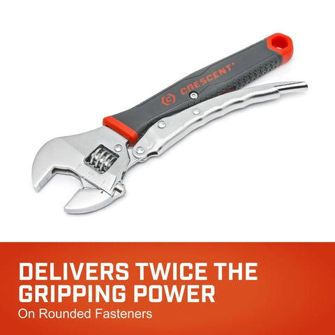 Locking Adjustable Dual Material Wrench, 10 Inch, Pliers Strength Jaw, Anti Slip Grip, Built To Last Gear For Quick Fixes, Wide Jaw Opening Up To 1 Inch, ACL10VS displayed.