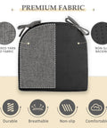 Six Pack Dining Chair Cushions With Ties And Non Slip Backing, 16x16x2 Inches, Dark Gray, fabric and features shown