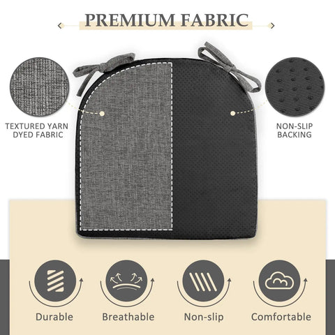 Six Pack Dining Chair Cushions With Ties And Non Slip Backing, 16x16x2 Inches, Dark Gray, fabric and features shown