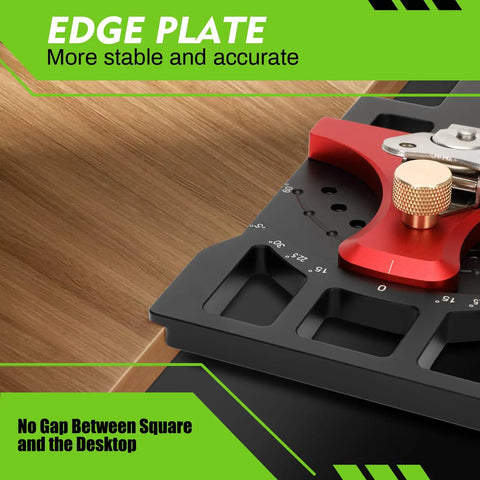 Close-up of Heavy Duty Track Saw Square With Quick Positive Angle Stops showing edge plate for stability on guide tracks.