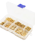600 Pieces M2.5 Phillips Copper Yellow Machine Screws Assortment Kit With Nuts And Flat Washers in plastic storage box