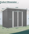 Dimensions of 8x4 Heavy Duty Steel Outdoor Storage Shed For Backyard With Double Lockable Doors And Air Vent in Gray