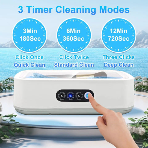 Deep Clean Ultrasonic Jewelry Cleaner 48kHz Machine With 22oz 304 Stainless Steel Tank, settings display with finger pressing button