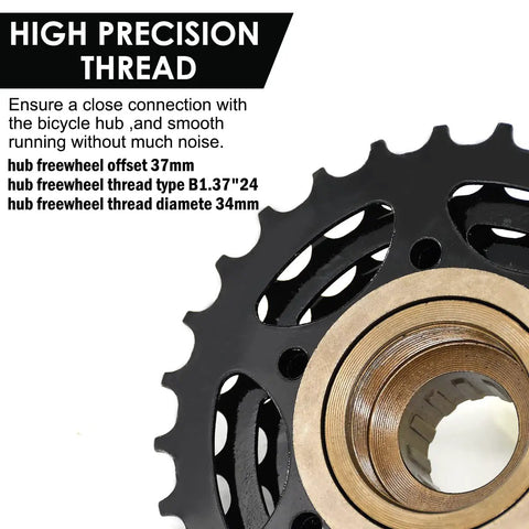 Close-up of 7 Speed Bike Freewheel 14 To 28 Teeth For Shimano And SRAM, showing high precision thread and durable metal construction.