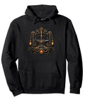 Cool Industrial Anvil Gear Mechanism Steampunk Pullover Hoodie With Pouch Pocket For Blacksmiths And Mechanics Who Love Heavy Machinery And Cool Workshop Vibes, black with intricate gear design.