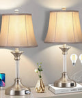 Set Of 2 Silver Touch-Activated Bedside Lamps With Dual USB Ports, 3-Way Dimmable Nightstand Lighting For Bedroom And Living Room
