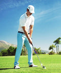 Golfer using Golf Swing Trainer With Direction Guides For Consistency Accuracy And Stability Real Deal Pro Grade Training Aid