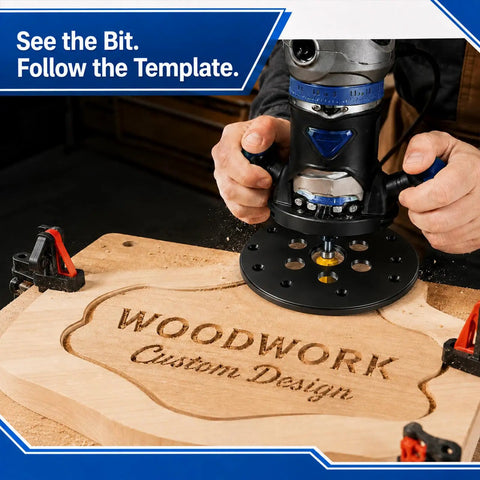 Rock Solid Universal Router Plate Featuring A Precise 1-1/4 Inch Center Opening used on wooden custom design project.