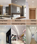 8 in IC Rated Recessed Ceiling Light, 18W 1260LM Slim Flat Panel LED Downlight in living room and bedroom settings.