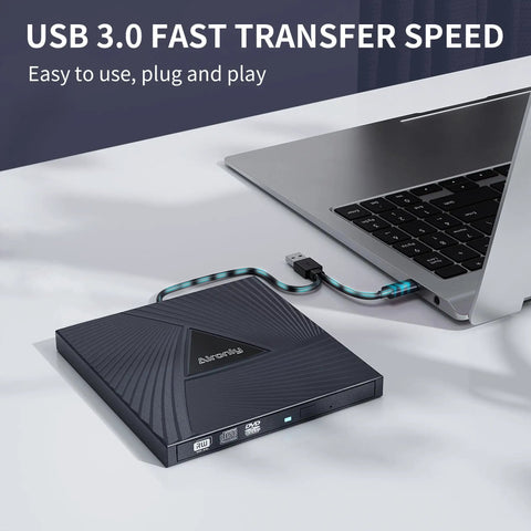 External CD DVD Drive For Laptop And PC USB C Portable Disk Burner Reader Writer CD RW DVD RW connected to a laptop