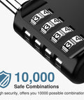 Close-up of 2 Pack 4 Digit Combination Padlocks For Outdoor Use Waterproof Zinc Alloy Construction With 10000 Possible Combinations.