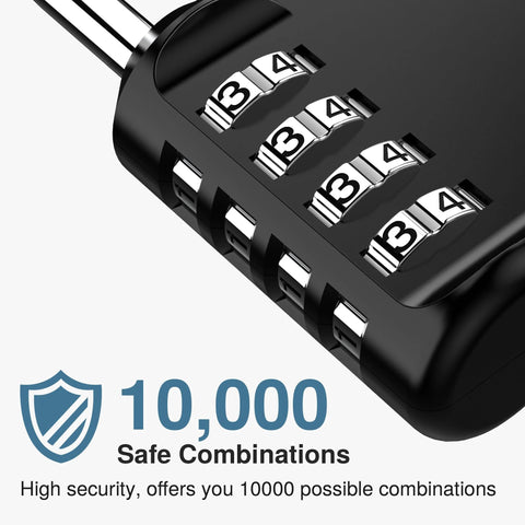 Close-up of 2 Pack 4 Digit Combination Padlocks For Outdoor Use Waterproof Zinc Alloy Construction With 10000 Possible Combinations.