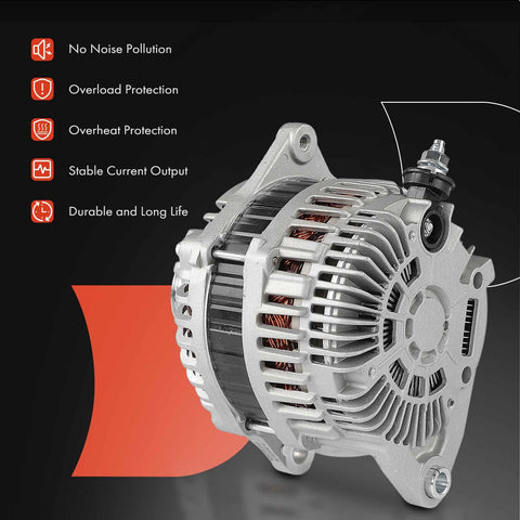 Rugged 150 Amp Alternator Replacement For Nissan Murano 2016, Pathfinder 2017 2020, Maxima 2019 2022, Infiniti QX60 2017 2020 3.5L 12V With Clockwise 7 Groove Pulley Fits VQ35DD Engines Replace Part A003TJ4691ZC 23100-9UA0A front view