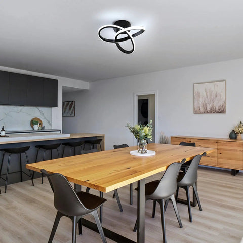 Modern LED Ceiling Light 22W Spiral Design Fixture 6500K Cool White 2000 Lumens Flush Mount in kitchen setting, black finish
