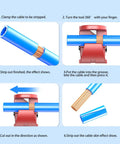 Lvifloae Wire Stripper Machine With Accurate Crimping 360 Degree Rotation Cutting Tool For Scrap Electrical Cable Network Connections Professional Grade Precision Work showing cable stripping steps.