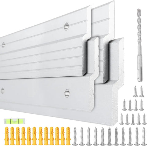 Two Pairs 41 Inch French Cleat Hangers With 500 Lb Load Capacity Heavy Duty Aluminum Z Clips Wall Interlocking Brackets For Mirrors Pictures Cabinets Picture Hanging Kit with screws and level included