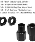 Trail Ready Heavy Duty 7/8 By 18 Jam Nut Kit With Left And Right Weld Bung Adapters For Four Link Suspension Rod Ends Off Road Rig Builders Built Like A Tank Zinc Coated Steel Hardware featuring nuts and adapters