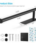 Dimensions and components of Under Cabinet Paper Towel Holder With Optional No Drill Self Adhesive Or Drill In Wall Mount Heavy Duty Stainless Steel SUS304