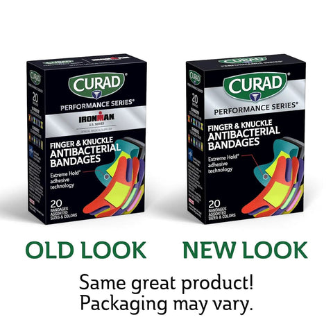 The Real Deal Fingertip And Knuckle Bandages With Extreme Hold Adhesive, durable fabric in two packaging designs.