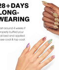 Two hands with Glitter Gel Polish Set With 8 Shimmery Prisms In Red Green Purple Shine UV LED Soak Off Mani Kit