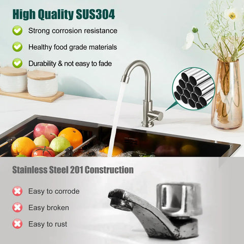 Slick Single Handle Gooseneck Bar Sink Faucet Finished In Brushed Nickel And Built From Commercial Grade SUS304 Stainless Steel with spout.