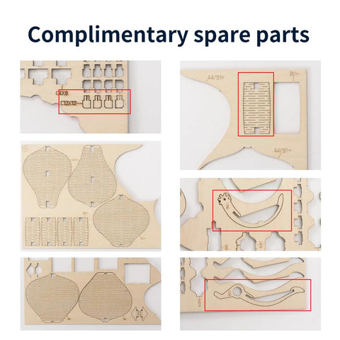 Complimentary spare parts for Awesome Wooden 3D Puzzle Lotus Pavilion Music Box Building Kit For Adults With 619 Precisely Cut Parts And Included Tools