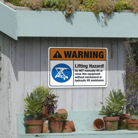 Heads Up Lifting Hazard Do Not Manually Lift Or Move This Equipment 8x12 Inch Construction Safety Warning Sign on outdoor wall