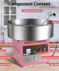 Dope High Power Cotton Candy Maker 980W For Parties And Events with pink booth, stainless steel basin, and detailed components.