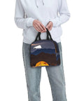 Person holding Desert Camping Print Go To Insulated Lunch Tote for Work Picnic or Travel with Oxford Cloth and Aluminum Foil Liner.