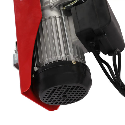 Close-up of 510 Watt motor of 551 Lb Mini Electric Hoist With Emergency Stop Switch, Wired Control for heavy lifting.