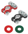 2 Pack Battery Terminal Clamps With Plated Top Terminals And Post Washers, Anti Corrosion Car Battery Connectors for Cars Trucks and Vans, red and black clamps with washers
