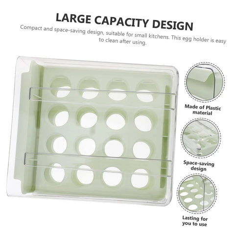 Multi Layer Plastic Egg Cartons That Serve As A Brilliant Fridge Staple keeping eggs secure in a green plastic holder.