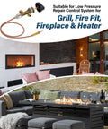Low Pressure LPG Propane Fire Pit Flame Failure Safety Control Valve Kit Replacement Part With Three Eighths Inch Flare Inlet And Outlet Brass Construction For Grills Fire Pits Fireplaces And Heaters shown with fire pit and fireplace