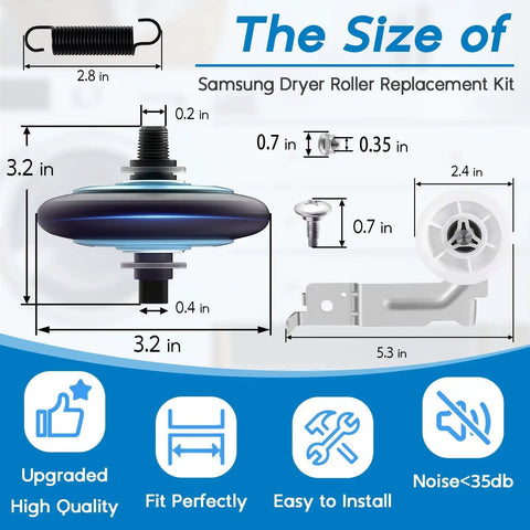 Dimensions of Dryer Roller Replacement Kit With DC97 16782A Roller DC93 00634A Idler Pulley And 6602 001655 Belt