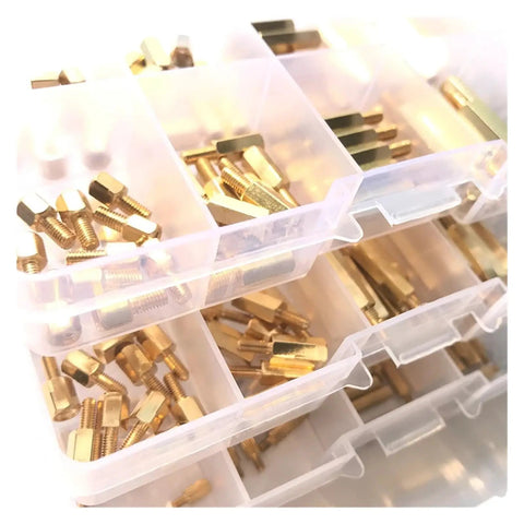 Brass Hex Standoff Set for Electronics M2 M2.5 M3 M4 Male and Female Pillars Spacers Nuts and Screws PCB Board Assortment Kit Stainless Steel Hardware for DIY Projects Raspberry Pi Arduino in organizer tray