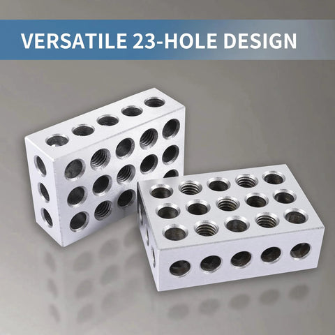 Angled front view of two Dasqua 1-2-3 blocks and thin parallel set, hardened alloy steel, precision ground