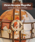LED Illuminated 3D Wooden Globe Puzzle For Adults With Stand Build Your Own Night Light World Globe Kit 180 Pre-Cut Pieces Educational Decor Gift For Birthday Or Anniversary, 25mm magnifier detail